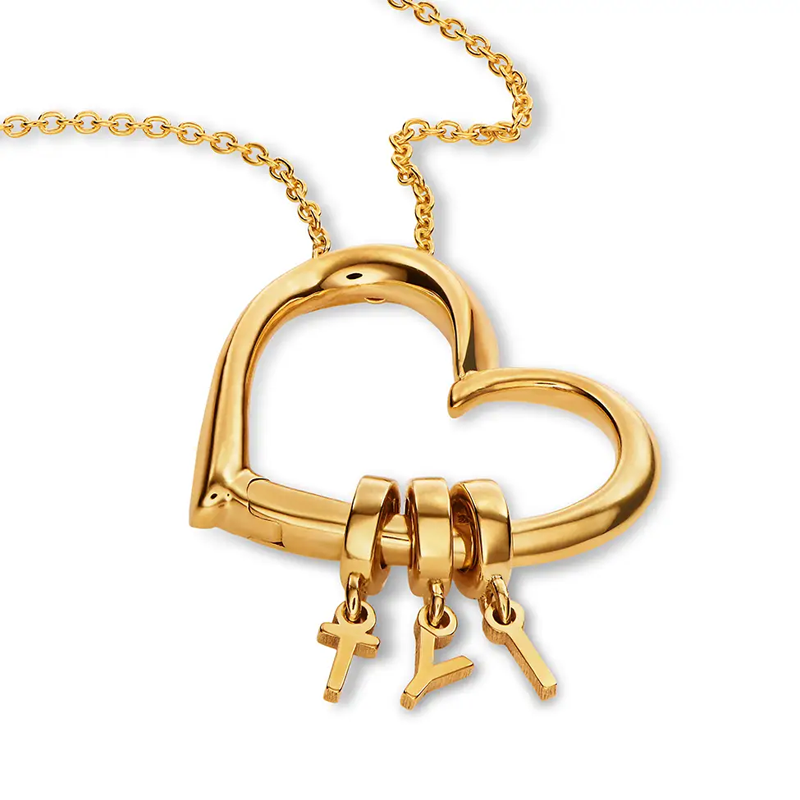 Gepersonaliseerde ketting met hanger in verguld zilver met initiaalletter en hart voor vrouwen-5