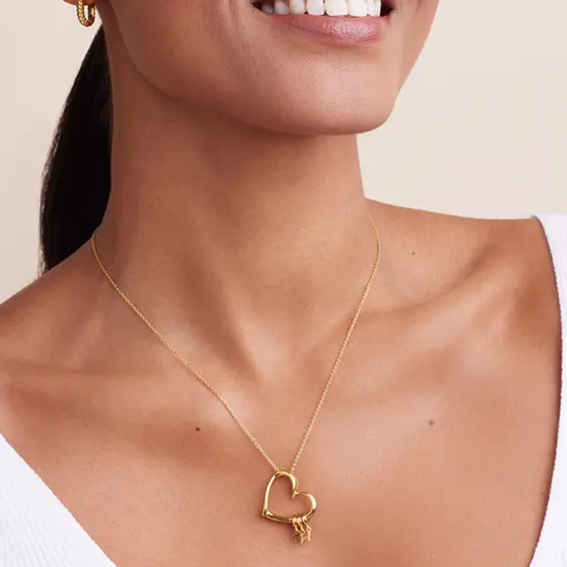 Collar con colgante de corazón con letra inicial personalizada en oro vermeil para mujer-2