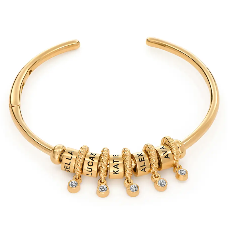Brazalete con grabado personalizado en oro vermeil y colgante circular para mujer-1
