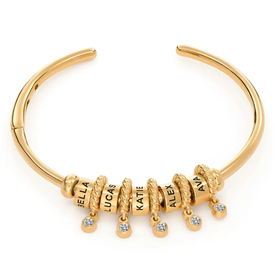 Personalized Engraving Bangle with Circle Pendant Gold Vermeil for Women