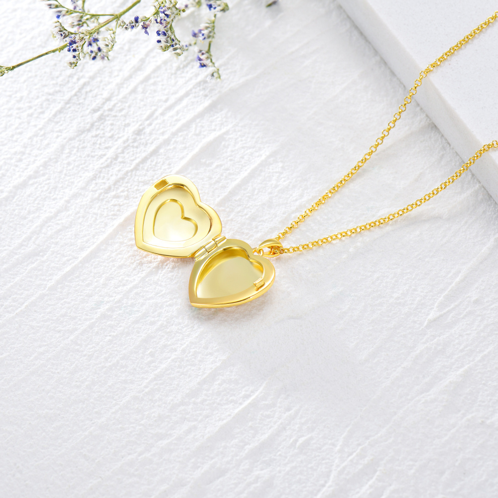 Colar com pingente de foto de coração inicial personalizado em ouro vermeil para mulheres-5