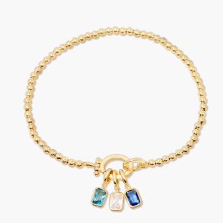 Gold Vermeil Princess Cut Personalized Birthstone & Mother & Sisters Metal Beads Bracelet-1