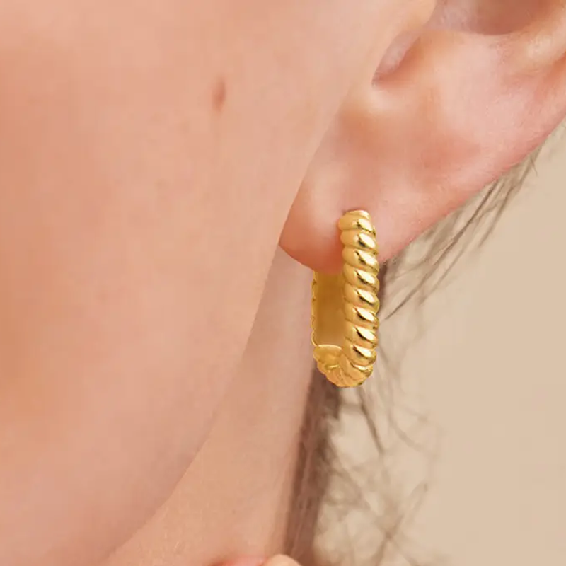 Boucles d'oreilles créoles en corde vermeil doré pour femme-3