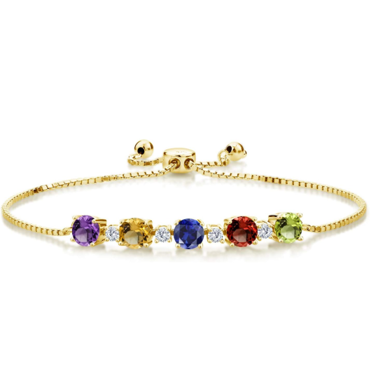 Gold Vermeil Round Cut Moissanite Personalized Birthstone Mother & Sisters Charm Bracelet