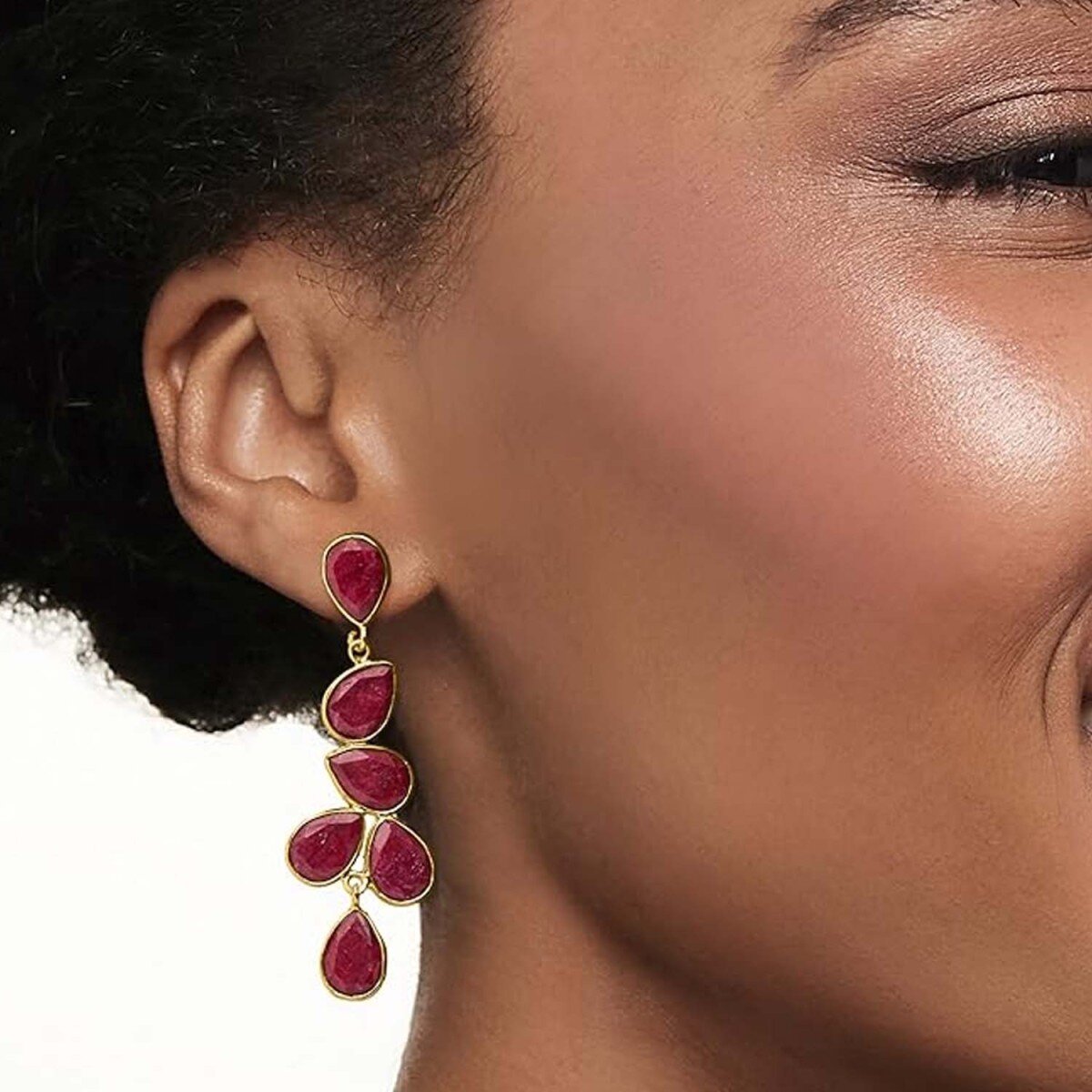Pendientes colgantes de oro vermeil con rubíes, abuelas y hermanas, con piedras preciosas-3