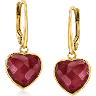Gold Vermeil Ruby Heart Gemstone Lever-back Earrings-11