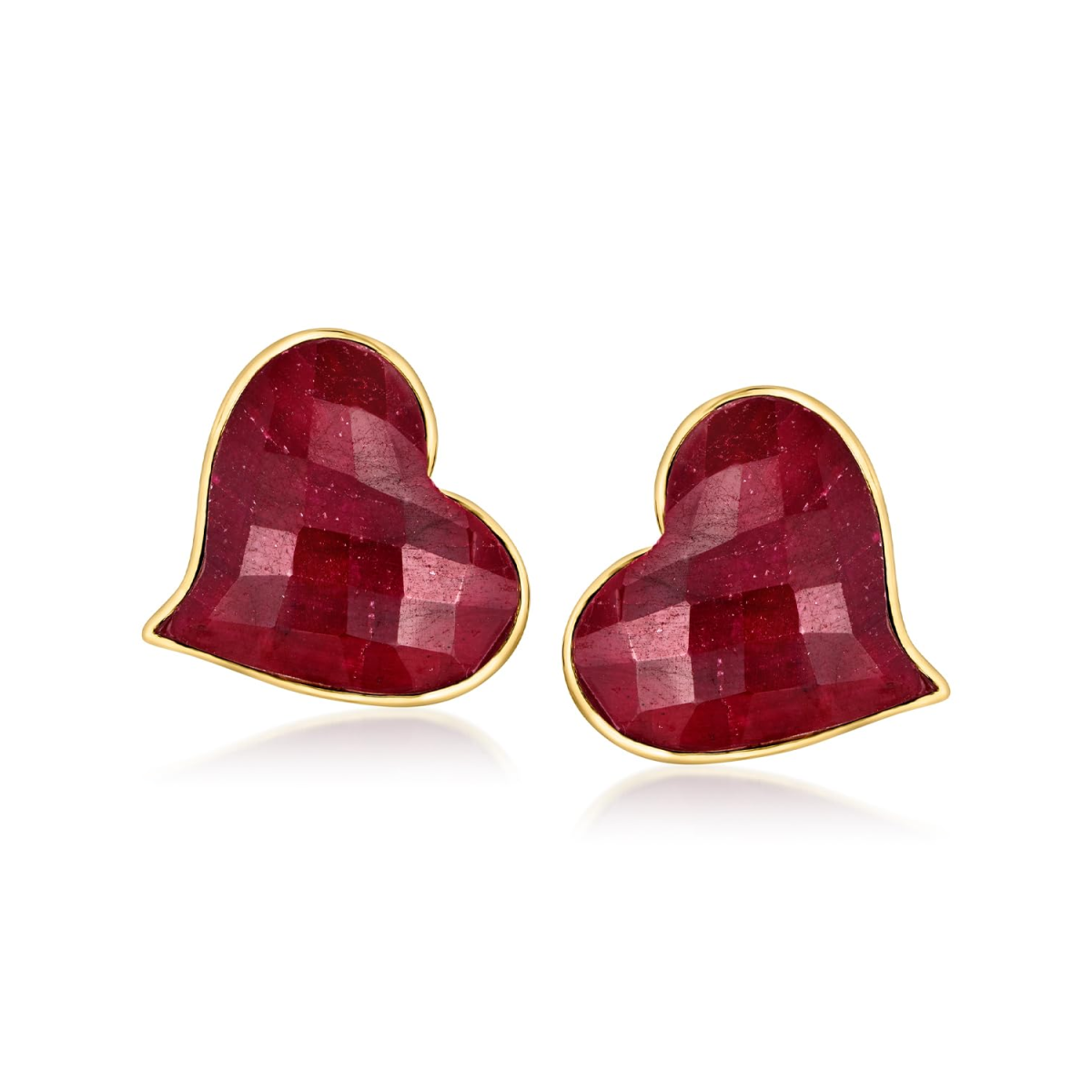 Pendientes de botón con forma de corazón de rubí y oro vermeil Pendientes con piedras preciosas-1