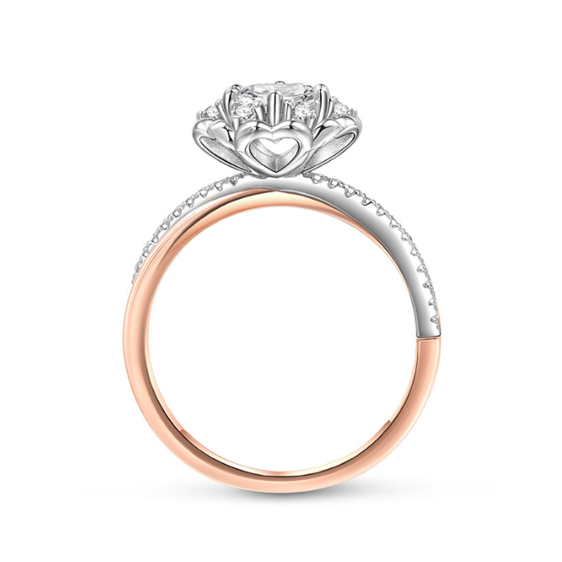 Anillo de compromiso con grabado personalizado en forma de corazón en dos tonos de oro vermeil para mujer-4