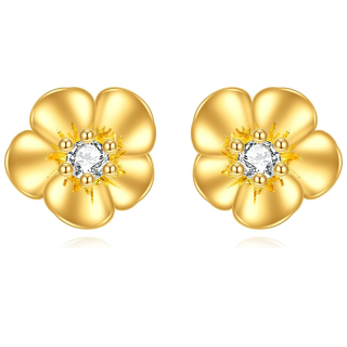 Gold Vermeil Plated Cubic Zirconia Wildflowers Stud Earrings for Women-23