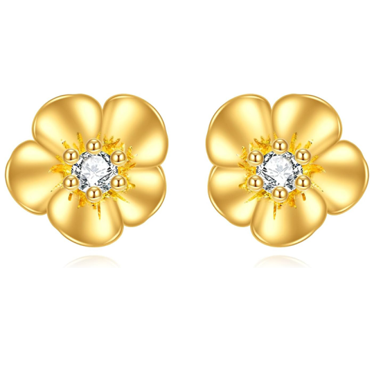 Gold Vermeil Plated Cubic Zirconia Wildflowers Stud Earrings for Women