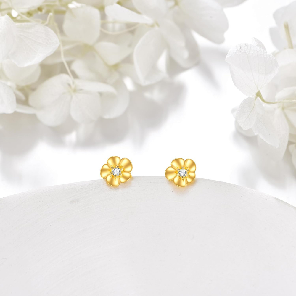 Pendientes de flores silvestres con circonita cúbica bañados en oro vermeil para mujer-4