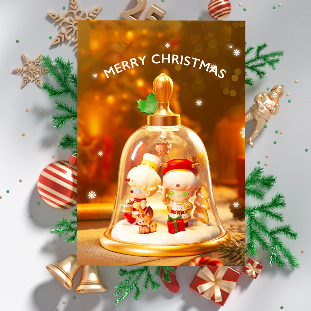 Golden Bells Merry Christmas Greeting Card-1