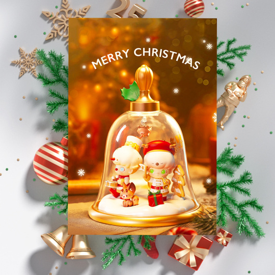 Golden Bells Merry Christmas Greeting Card