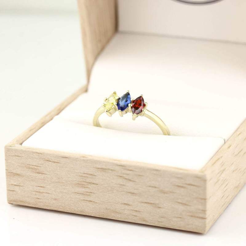 Gold Vermeil Crystal Personalized Birthstone Square Ring for Women-3