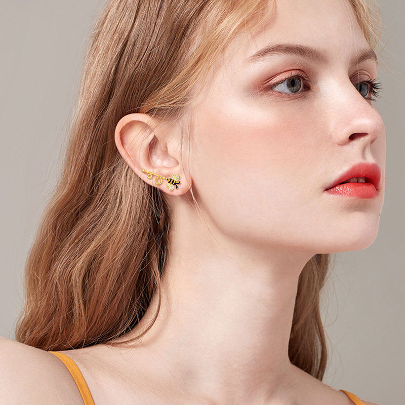 Pendientes de abeja trepadora con circonitas cúbicas y oro vermeil para mujer-2