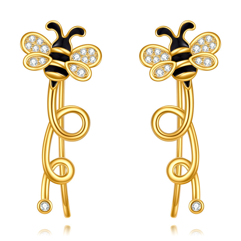 Pendientes de abeja trepadora con circonitas cúbicas y oro vermeil para mujer-1