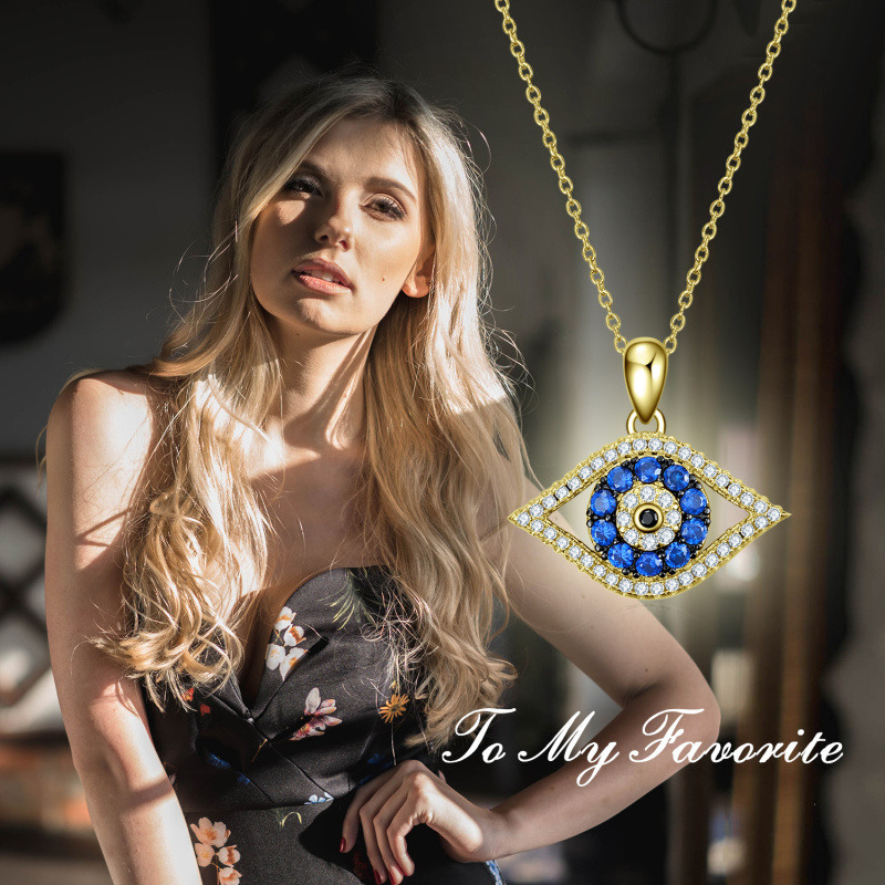 Collar de cadena con forma de ojo malvado y circonita cúbica bañada en oro para mujer-6