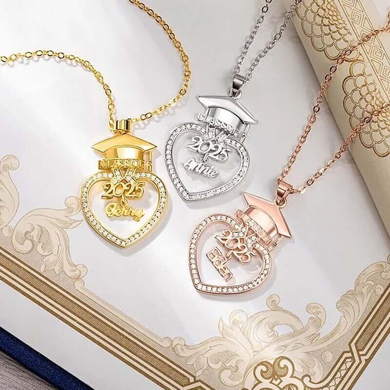 Collar de graduación con nombre para padres e hijos en oro vermeil y circonita cúbica.-3