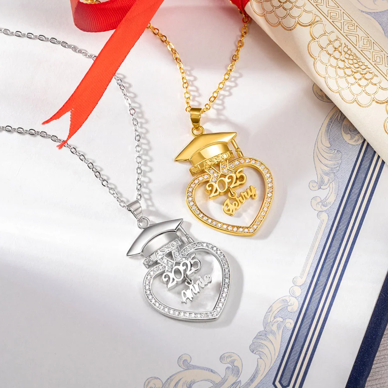 Collar de graduación con nombre para padres e hijos en oro vermeil y circonita cúbica.-4