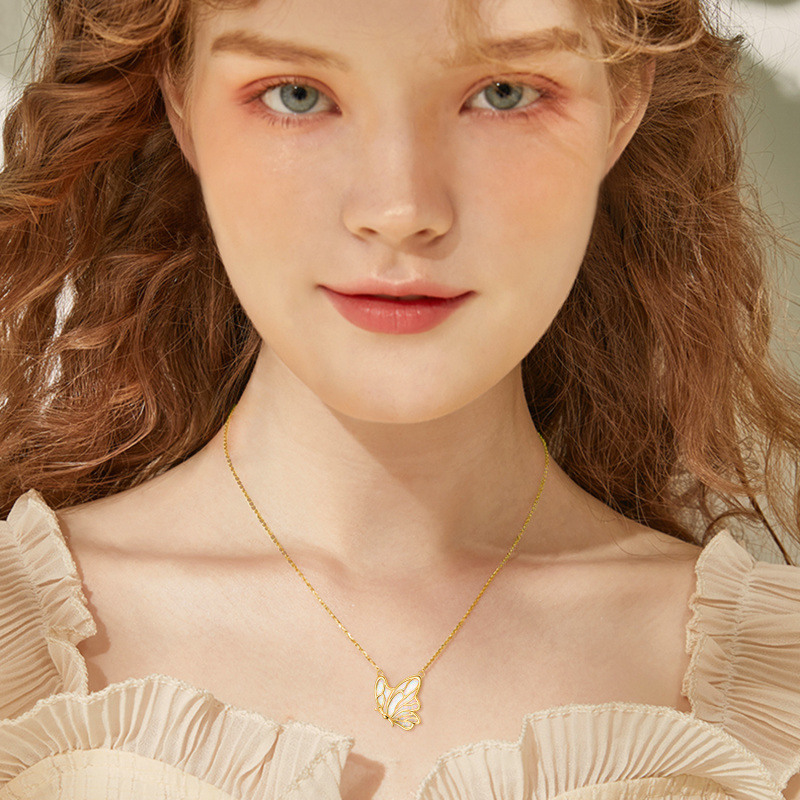 Collar de oro vermeil con ópalo y mariposa para mujeres-2