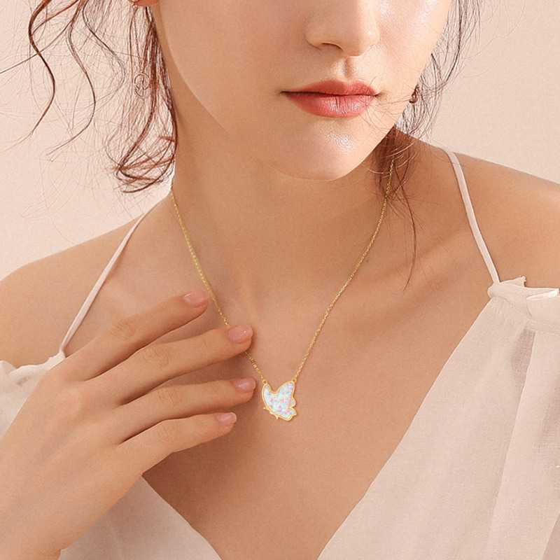 Collar de oro vermeil con ópalo y mariposa para mujeres-3