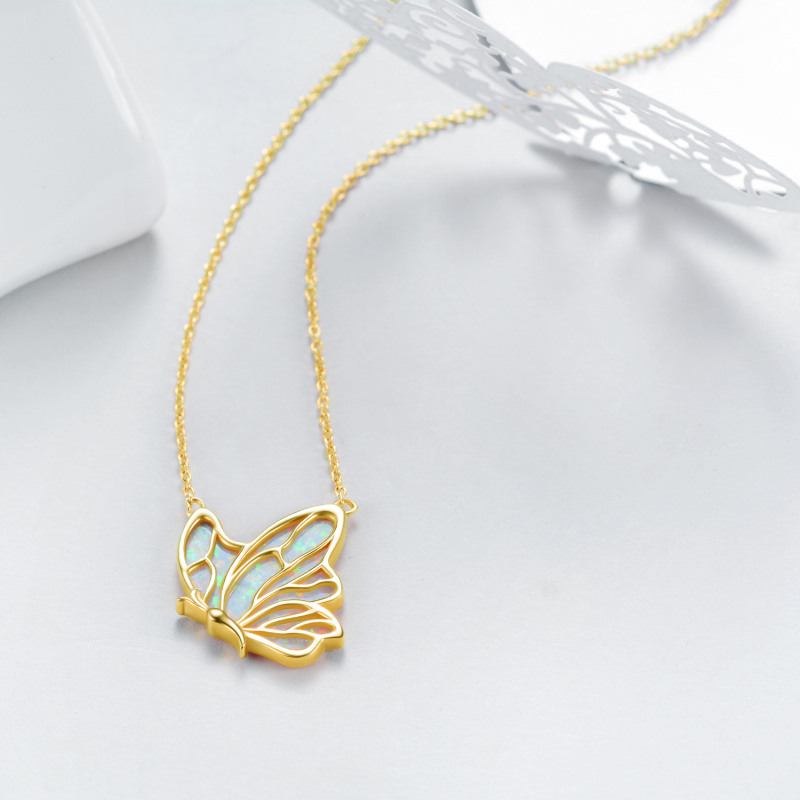 Collar de oro vermeil con ópalo y mariposa para mujeres-4