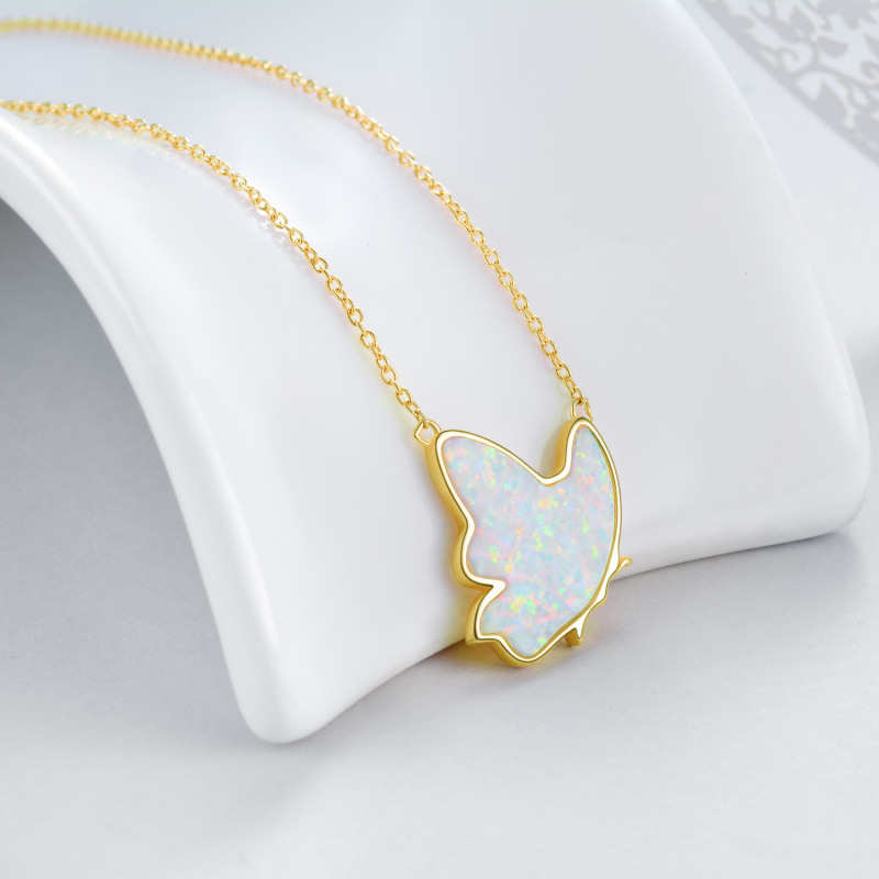 Collar de oro vermeil con ópalo y mariposa para mujeres-5