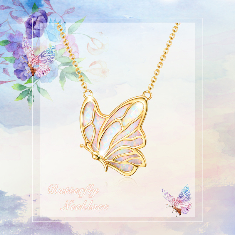 Collar de oro vermeil con ópalo y mariposa para mujeres-7