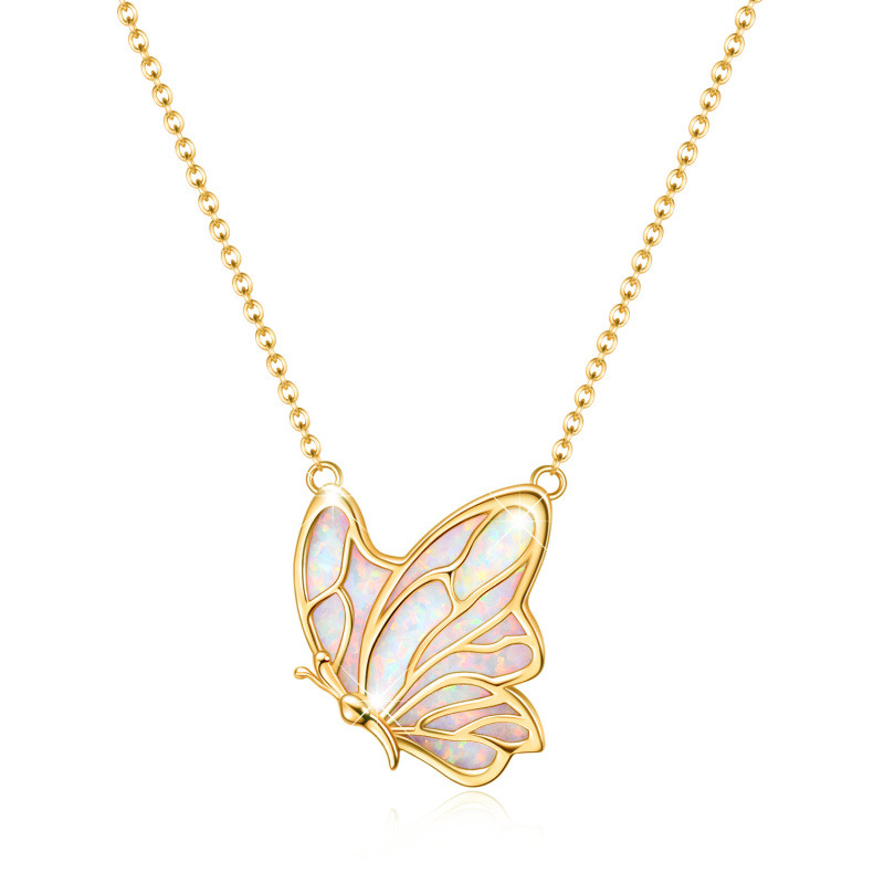 Collar de oro vermeil con ópalo y mariposa para mujeres-1