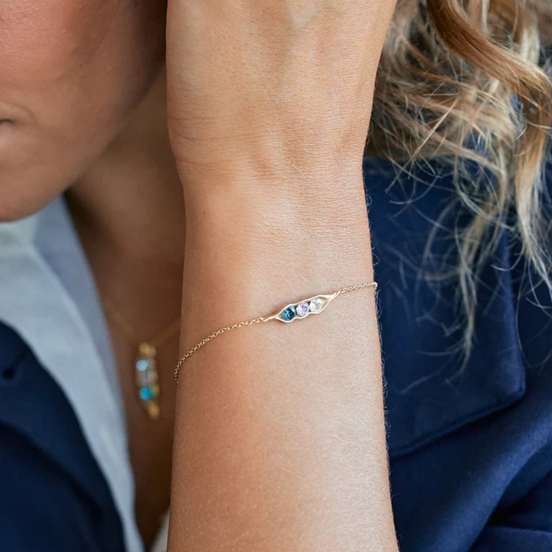 Pulsera personalizada con dije de piedra de nacimiento en oro vermeil-2