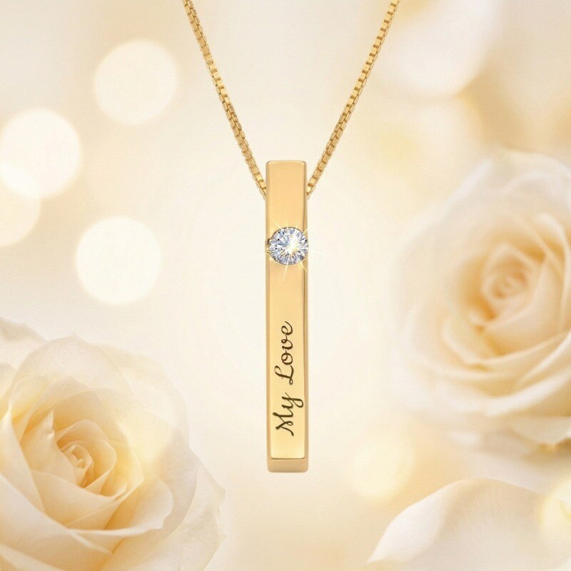 Gold Vermeil Personalized Birthstone Name Box Chain Bar Necklace for Women Men-5
