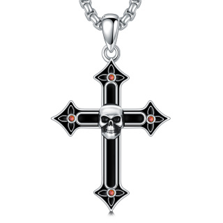 Gothic Black Cross Skull Necklace for Men 925 Sterling Silver Halloween Jewelry for Women-4