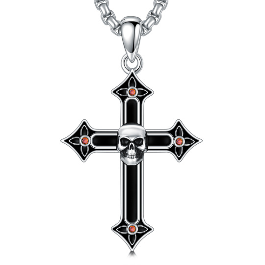 Gotische zwarte kruisschedelketting voor mannen 925 sterling zilveren Halloween-sieraden voor vrouwen