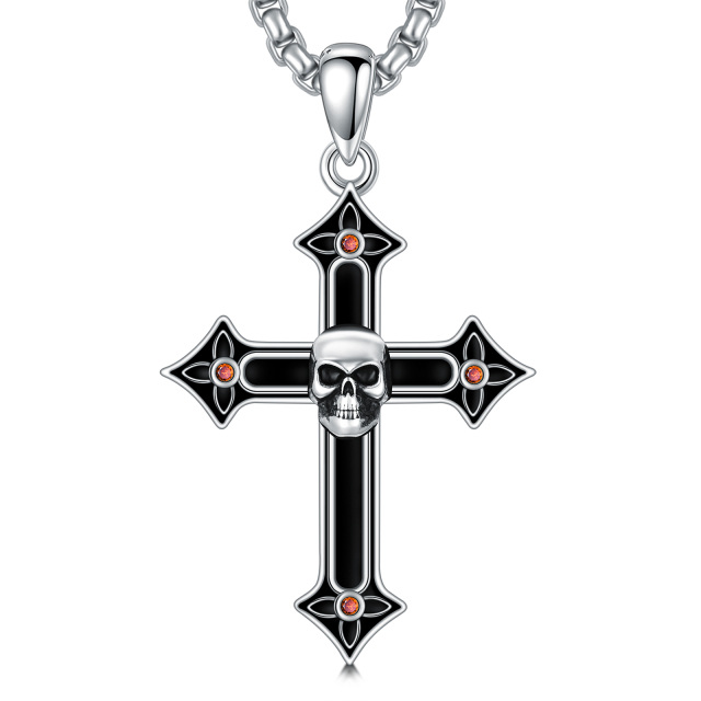 Collana con teschio a croce nera gotica per uomo, gioielli in argento sterling 925 per Halloween per donna-1