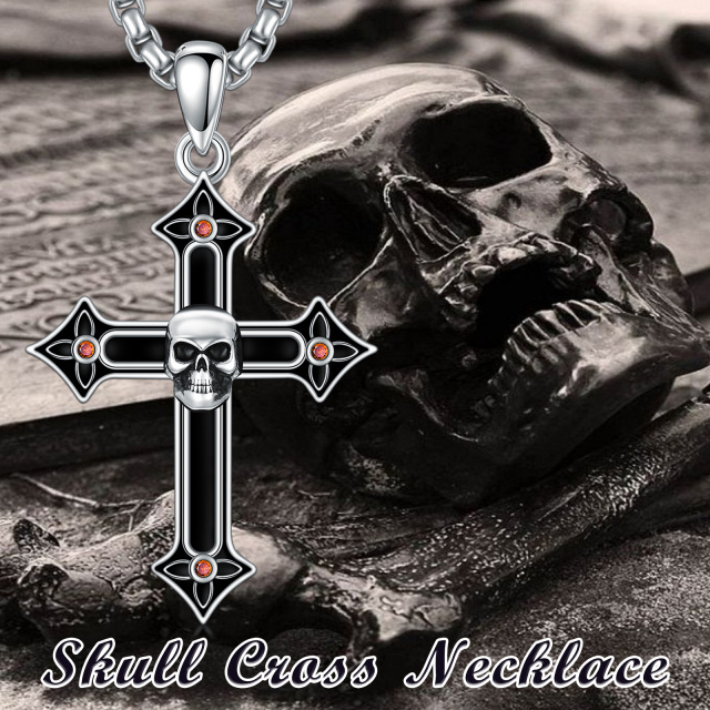 Gothic Black Cross Skull Necklace for Men 925 Sterling Silver Halloween Jewelry for Women-3