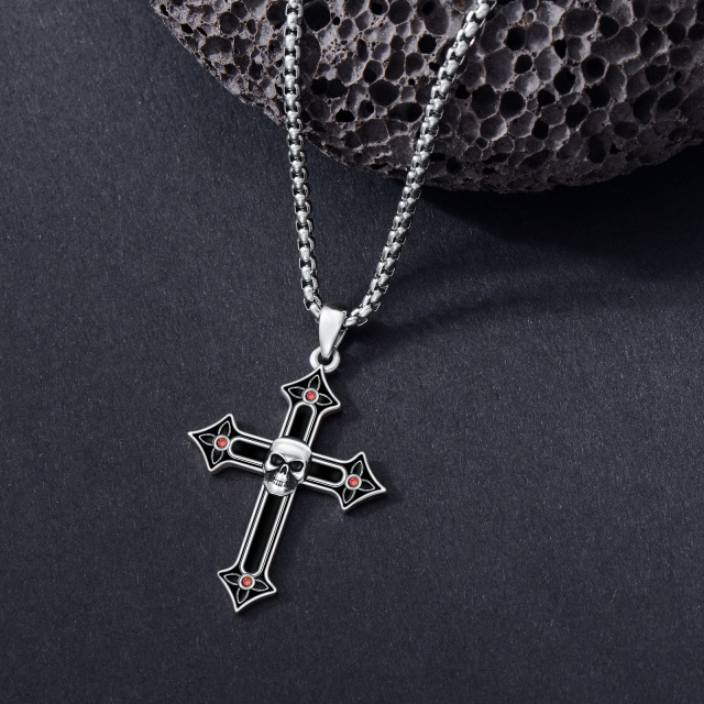 Gothic Black Cross Skull Necklace for Men 925 Sterling Silver Halloween Jewelry for Women-5