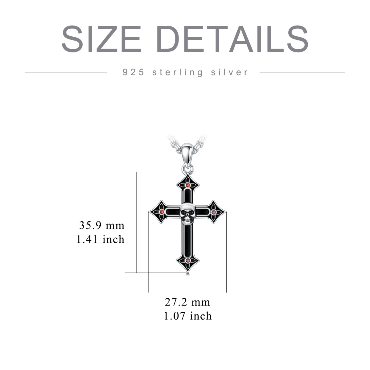 Gothic Black Cross Skull Necklace for Men 925 Sterling Silver Halloween Jewelry for Women-6