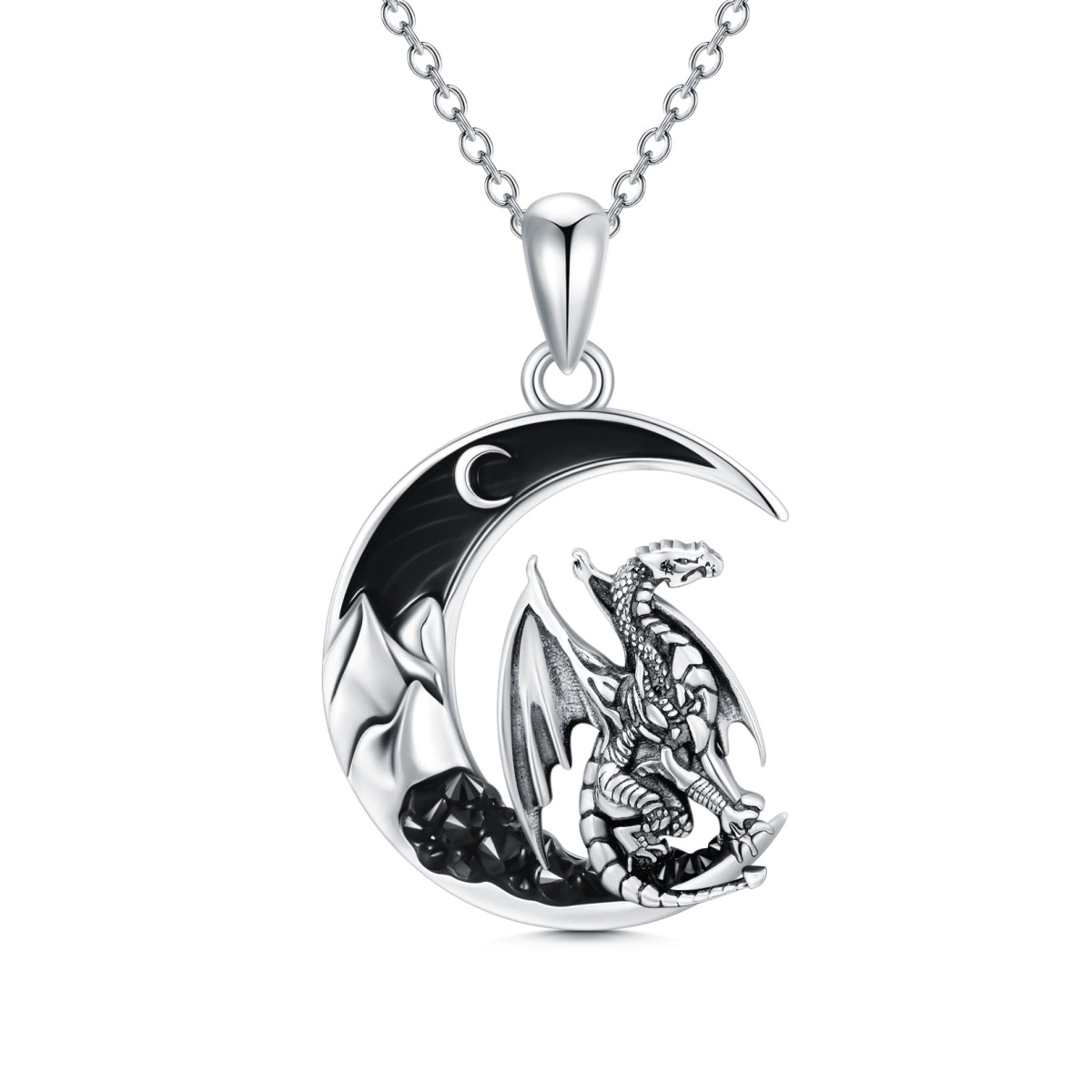 Collana in argento sterling con drago e luna per donna-1