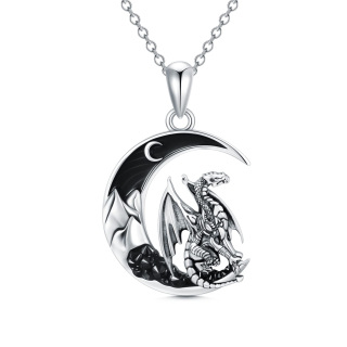 Sterling Silver Dragon & Moon Necklace for Women-9