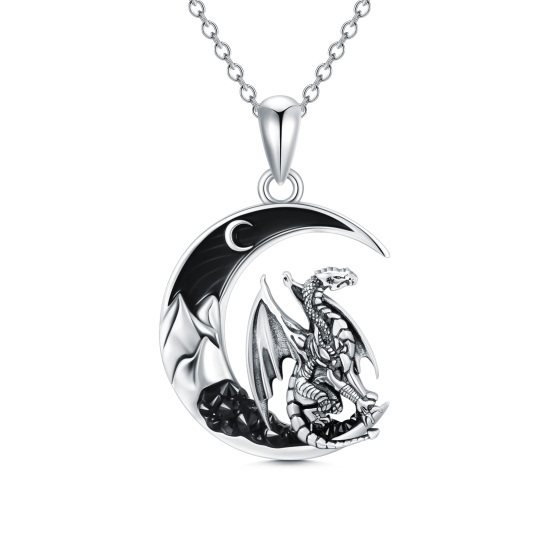 Collar de plata de ley con forma de luna y dragón para mujer