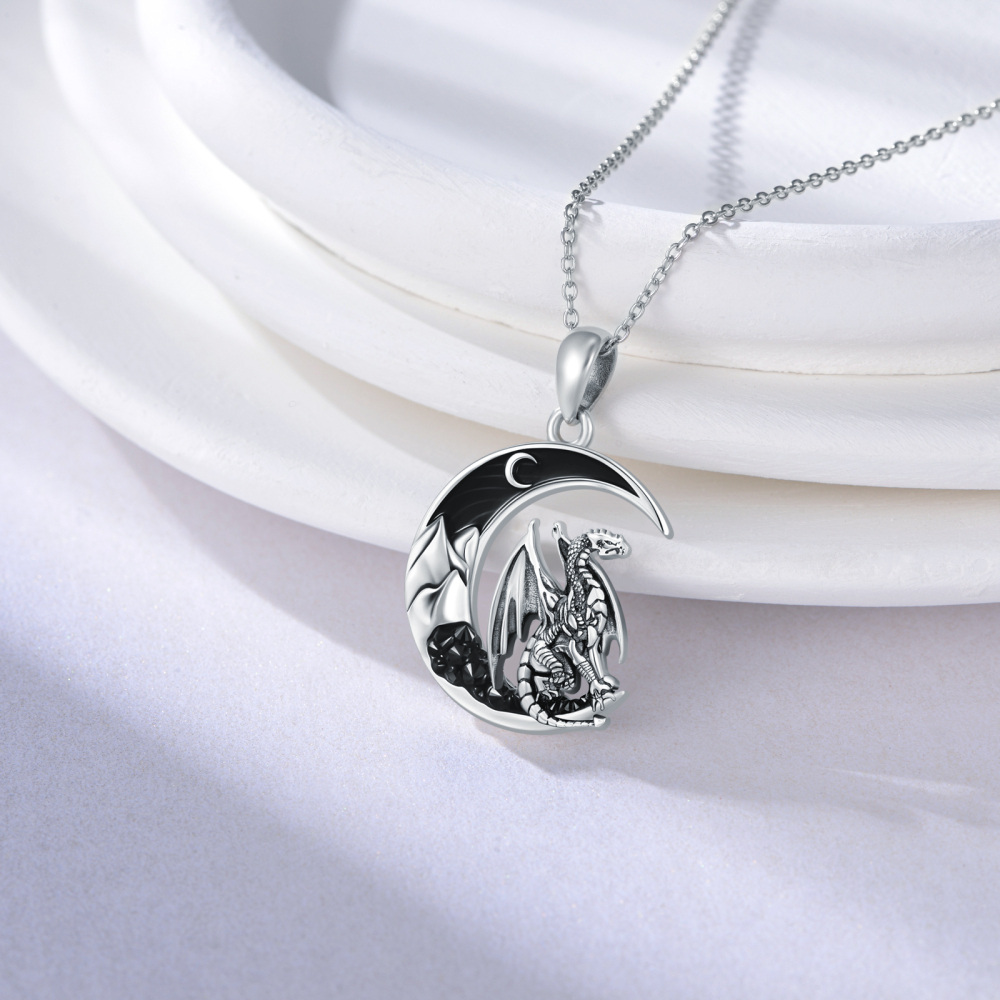 Sterling Silver Dragon & Moon Necklace for Women-3