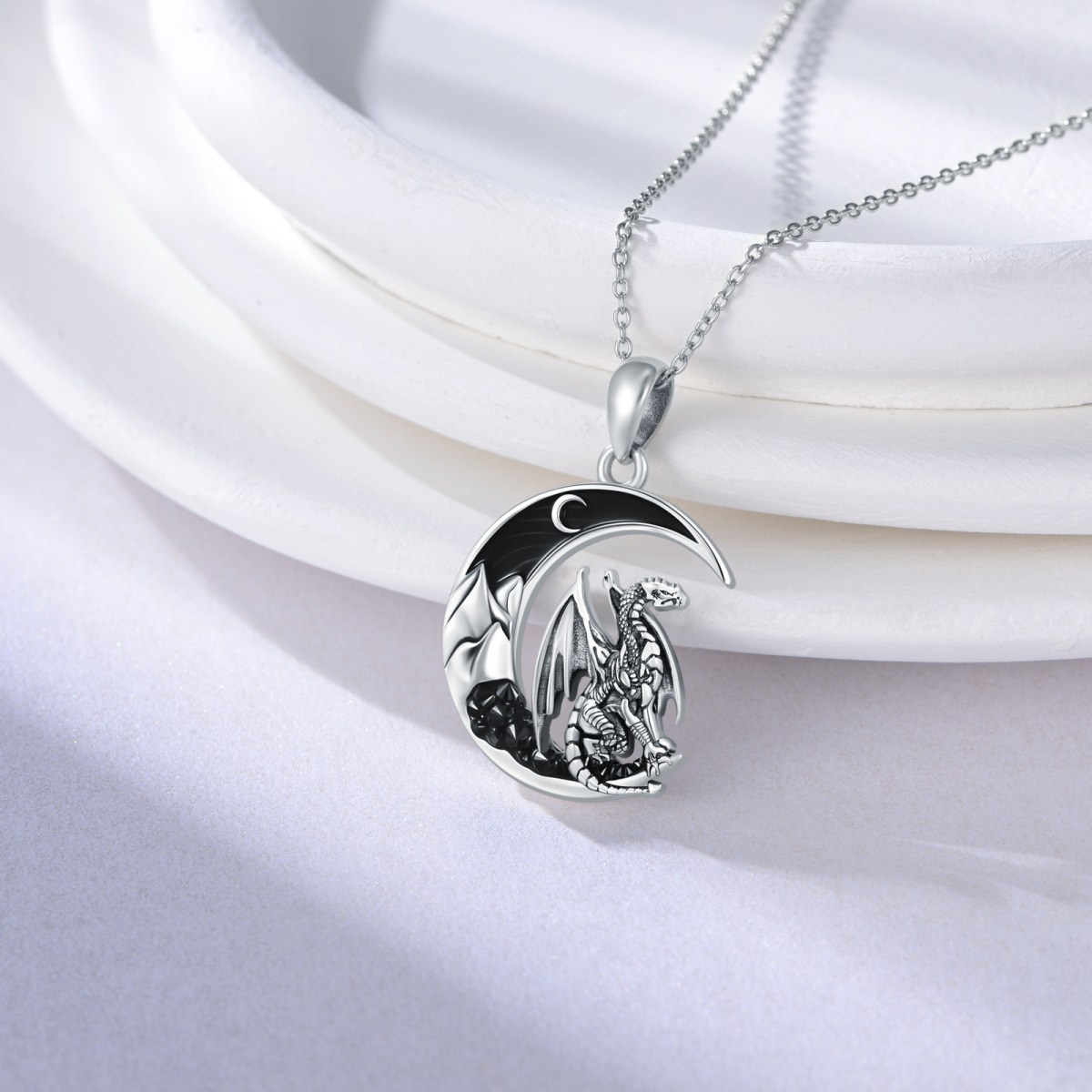 Collana in argento sterling con drago e luna per donna-3