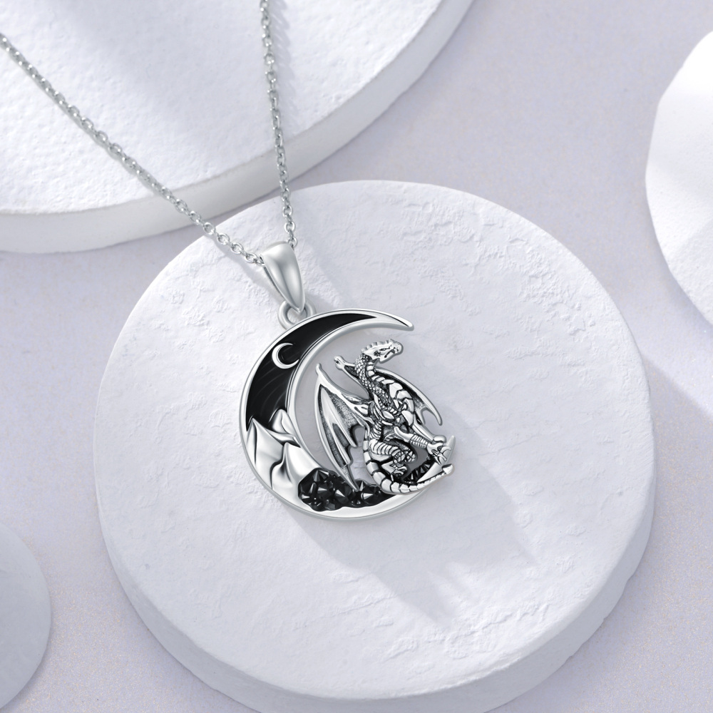 Sterling Silver Dragon & Moon Necklace for Women-4