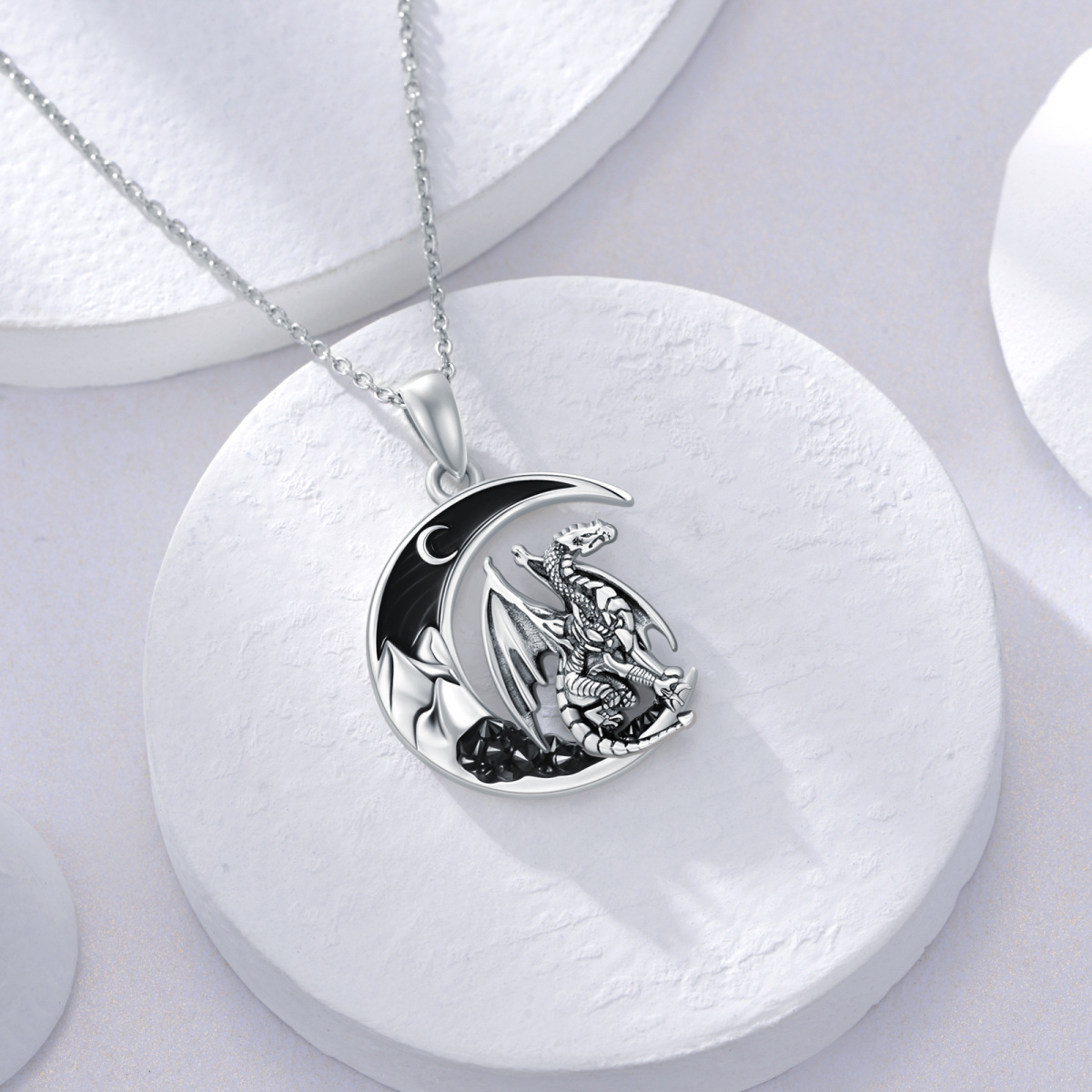 Collana in argento sterling con drago e luna per donna-4