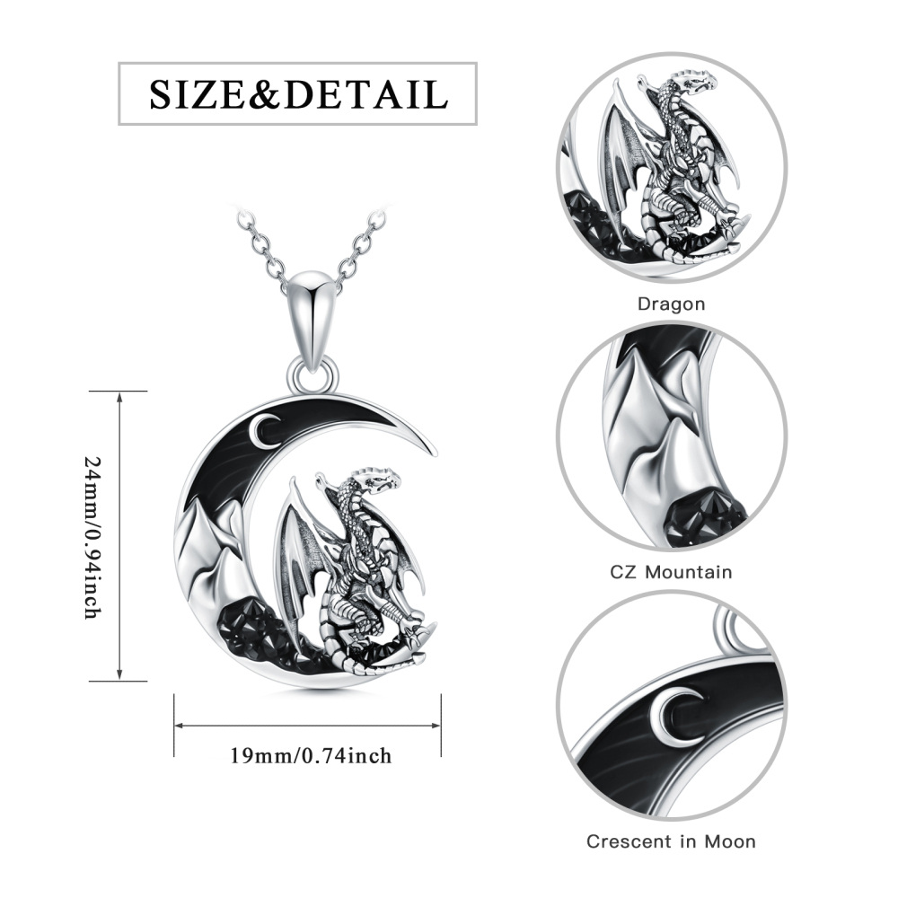 Sterling Silver Dragon & Moon Necklace for Women-5