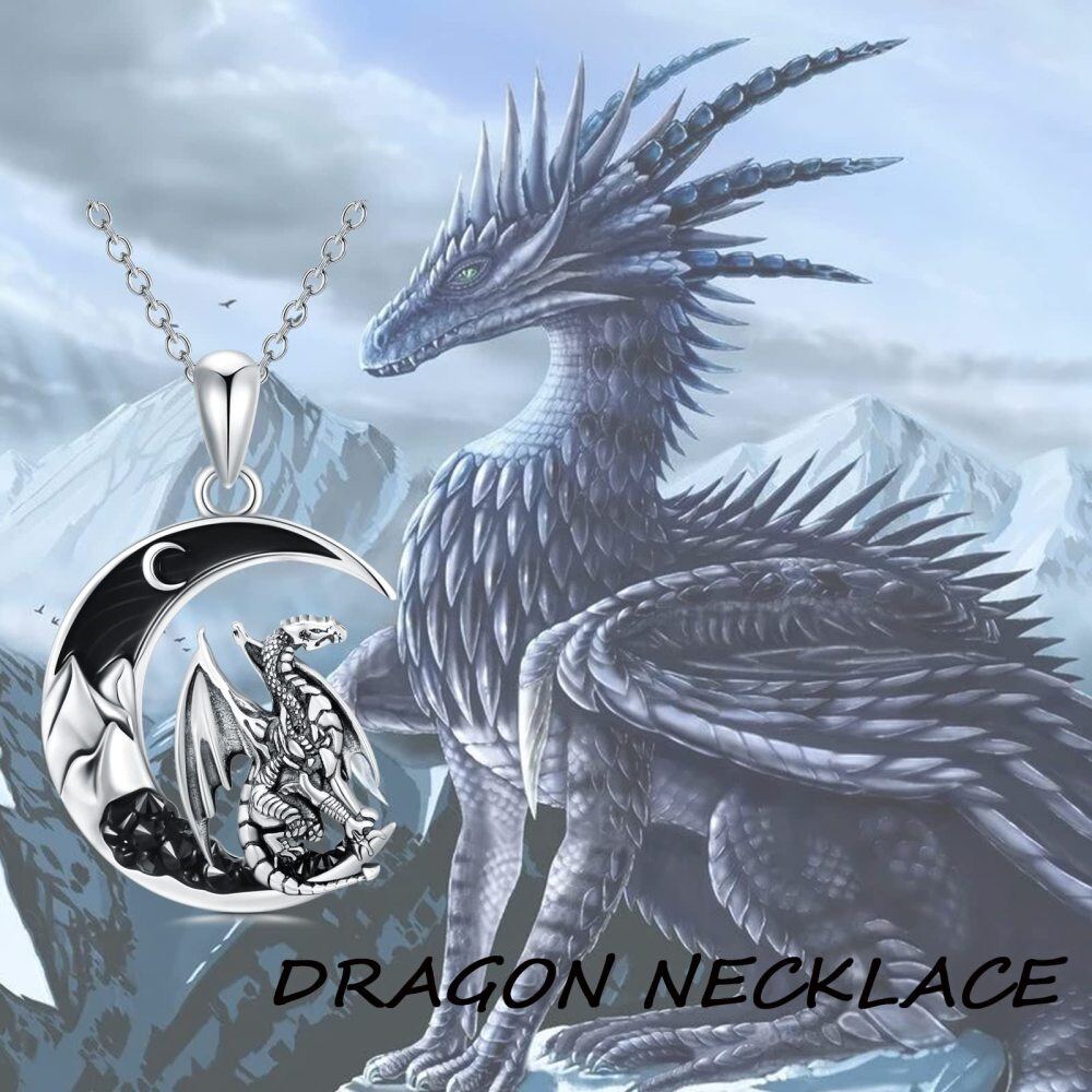 Sterling Silver Dragon & Moon Necklace for Women-6
