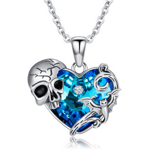 Sterling Silver Crystal Bat & Skeleton Pendant Halloween Gift Necklace-3