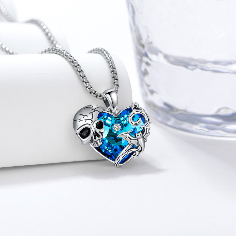 Sterling Silver Crystal Bat & Skeleton Pendant Halloween Gift Necklace-2