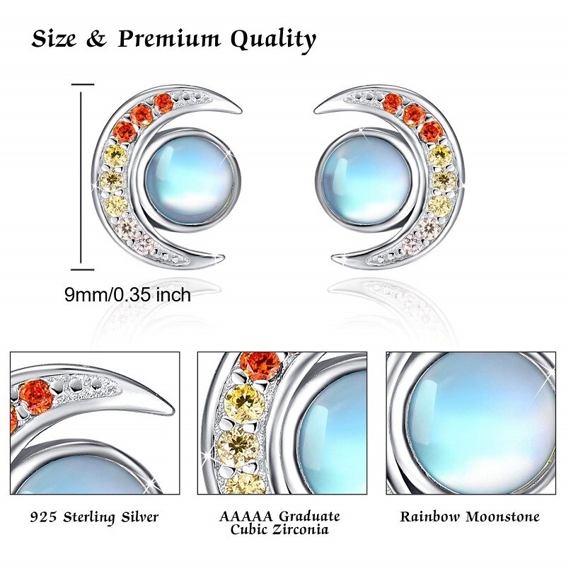 Sterling Silver Moonstone Moon Stud Earrings-5