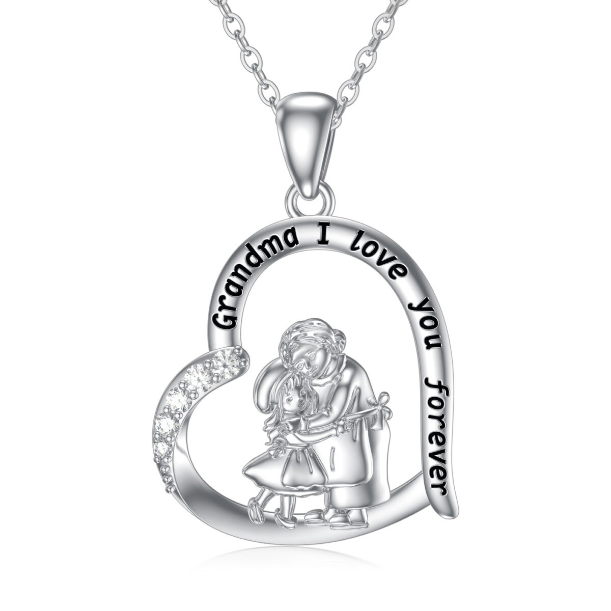 Cubic Zirconia Grandmother and Granddaughter Necklace in White Gold Plated Sterling Silver-1